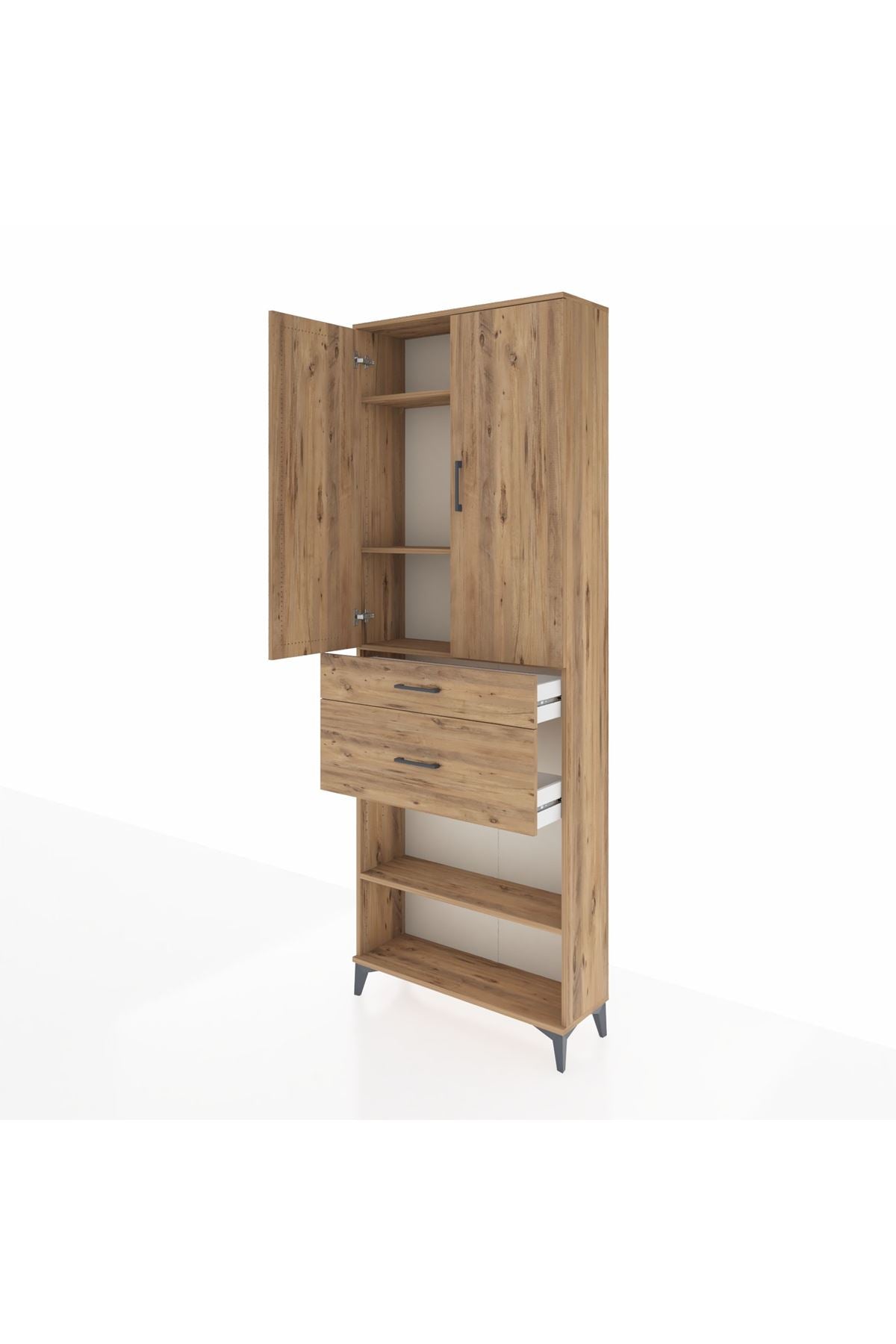 Arges Dolap 4 Raflı 2 Çekmeceli 2 Kapaklı 88x30x243 Çam-Çam