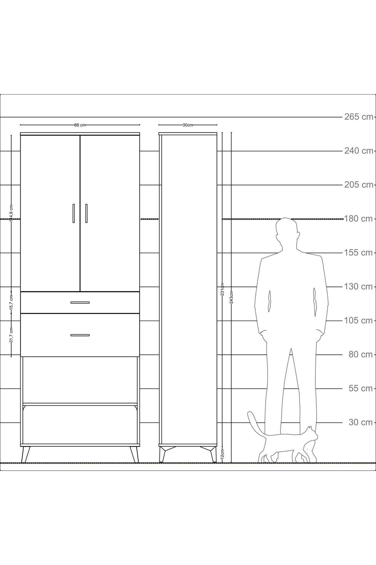 Arges Dolap 4 Raflı 2 Çekmeceli 2 Kapaklı 88x30x243 Çam-Çam