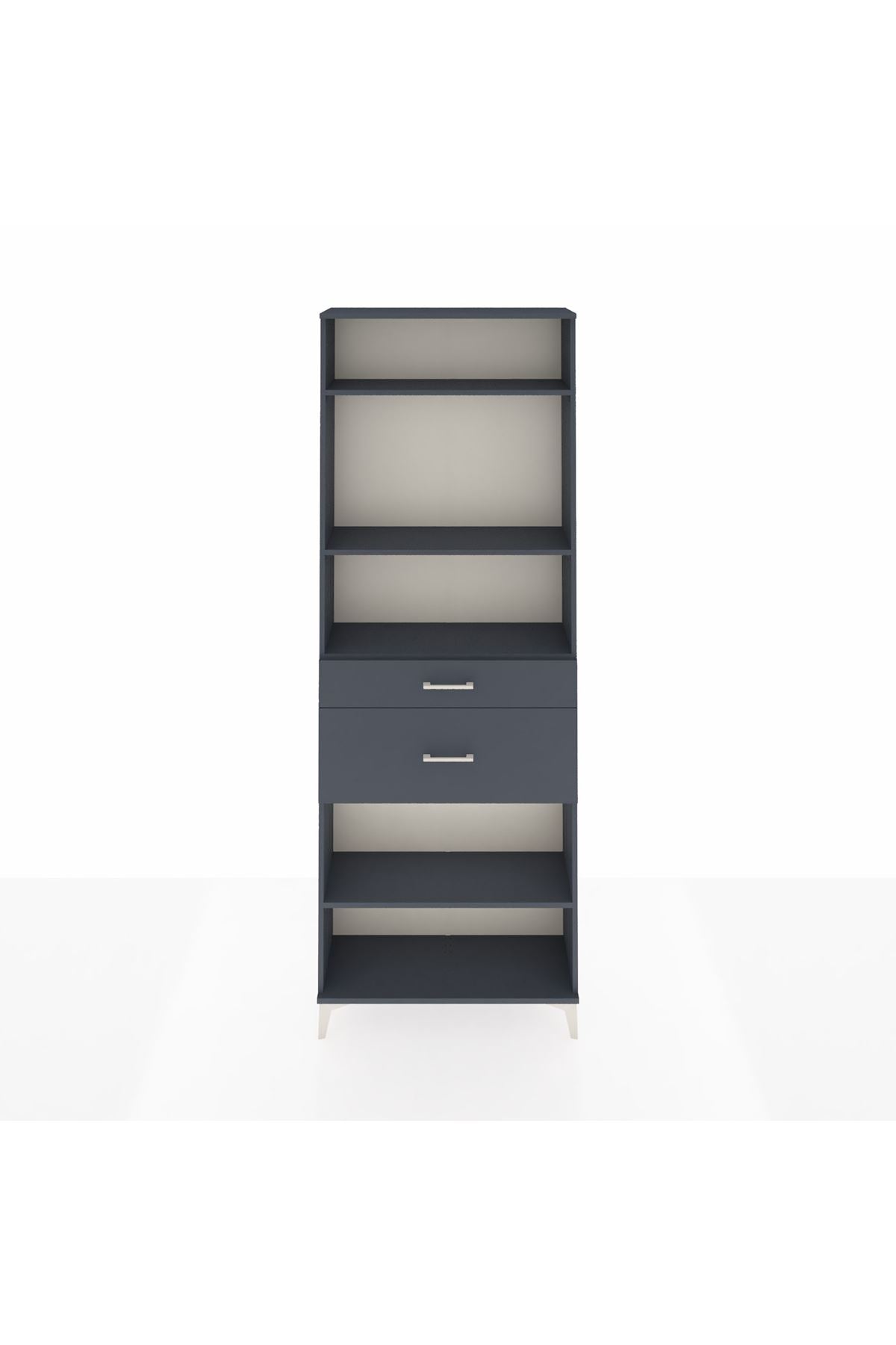 Arges Dolap 4 Raflı 2 Çekmeceli 88x30x243 Antrasit-Antrasit