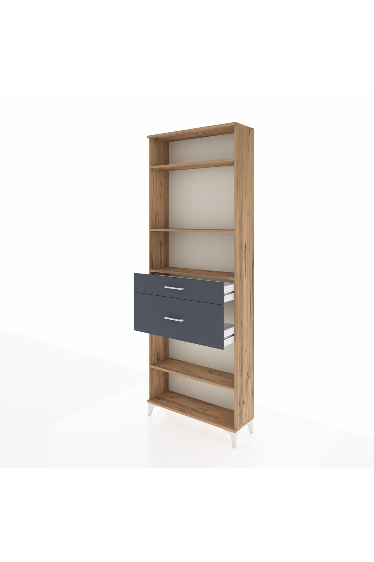 Arges Dolap 4 Raflı 2 Çekmeceli 88x30x243 Çam-Antrasit