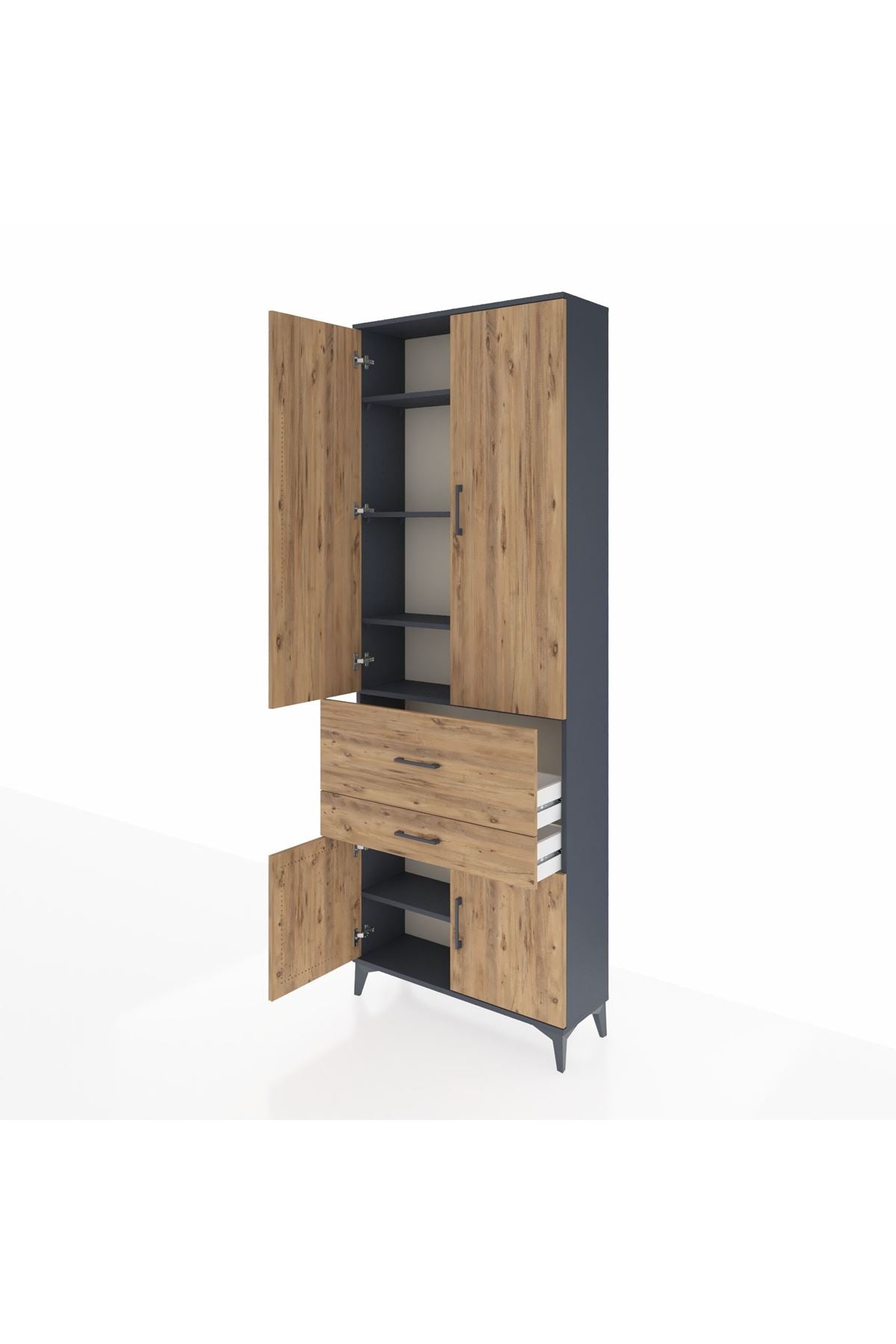 Arges Dolap 5 Raflı 2 Çekmeceli 4 Kapaklı 88x30x243 Antrasit-Çam