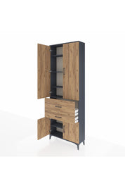 Arges Dolap 5 Raflı 2 Çekmeceli 4 Kapaklı 88x30x243 Antrasit-Çam