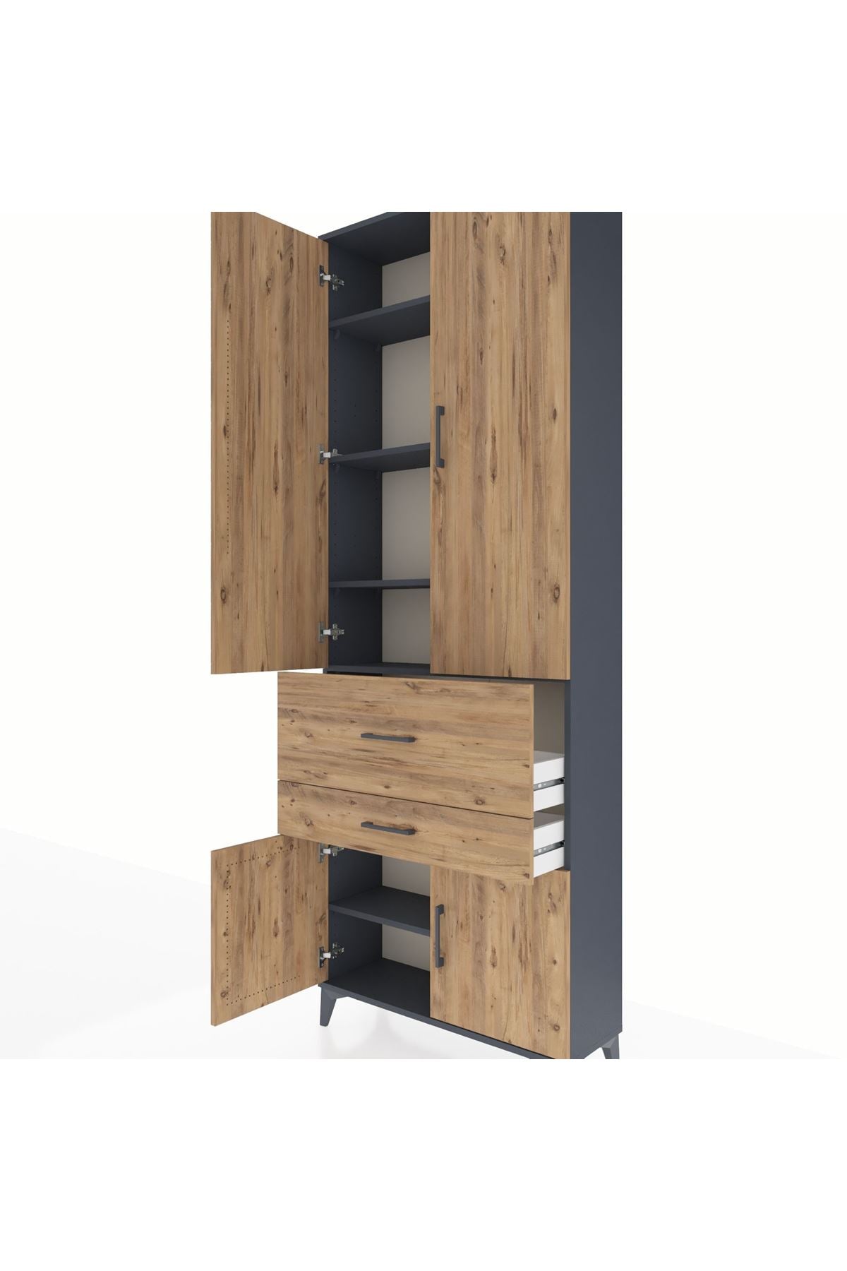 Arges Dolap 5 Raflı 2 Çekmeceli 4 Kapaklı 88x30x243 Antrasit-Çam