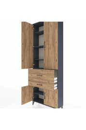 Arges Dolap 5 Raflı 2 Çekmeceli 4 Kapaklı 88x30x243 Antrasit-Çam