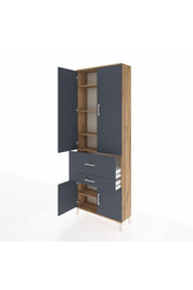 Arges Dolap 5 Raflı 2 Çekmeceli 4 Kapaklı 88x30x243 Çam-Antrasit