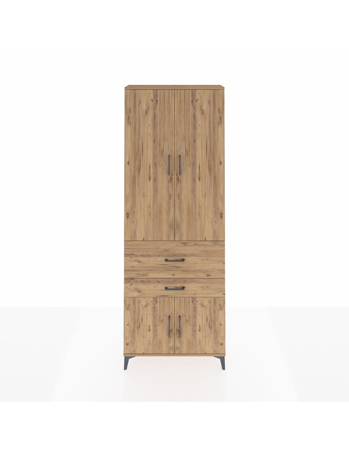 Arges Dolap 5 Raflı 2 Çekmeceli 4 Kapaklı 88x30x243 Çam-Çam