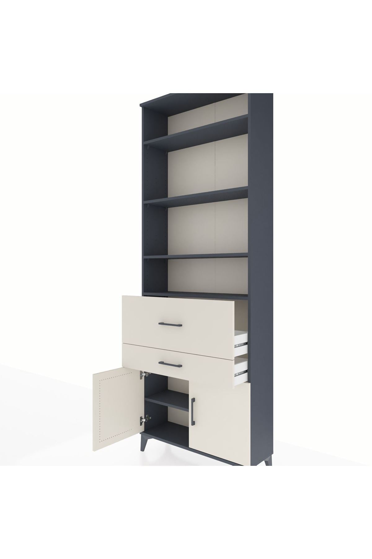 Arges Dolap 5 Raflı 2 Çekmeceli 2 Kapaklı 88x30x243 Antrasit-Aytaşı