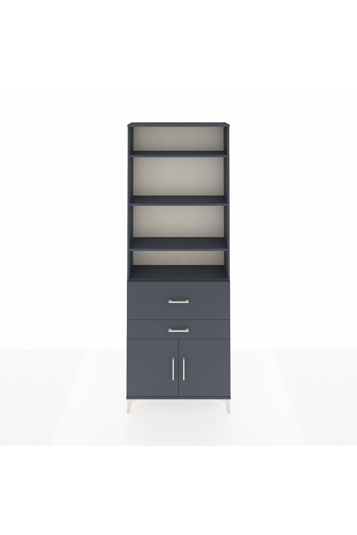 Arges Dolap 5 Raflı 2 Çekmeceli 2 Kapaklı 88x30x243 Antrasit-Antrasit