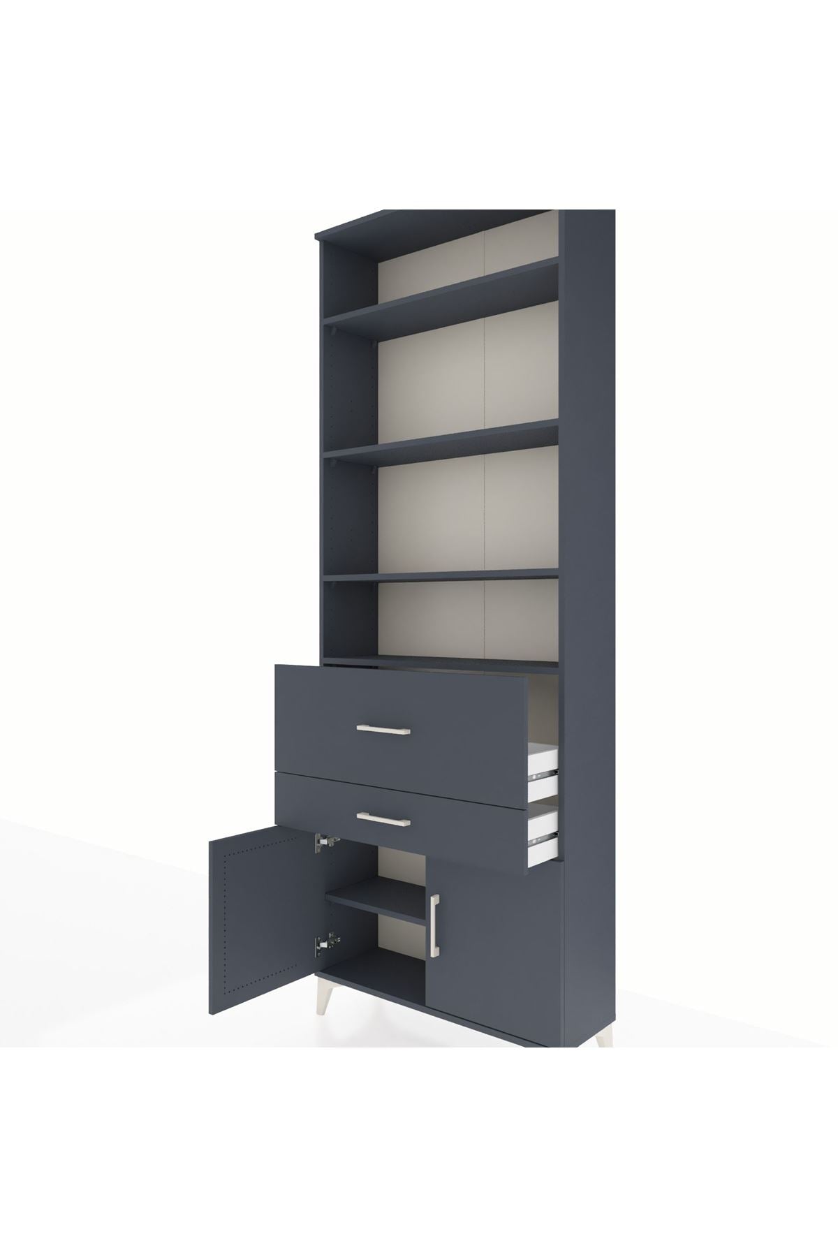 Arges Dolap 5 Raflı 2 Çekmeceli 2 Kapaklı 88x30x243 Antrasit-Antrasit