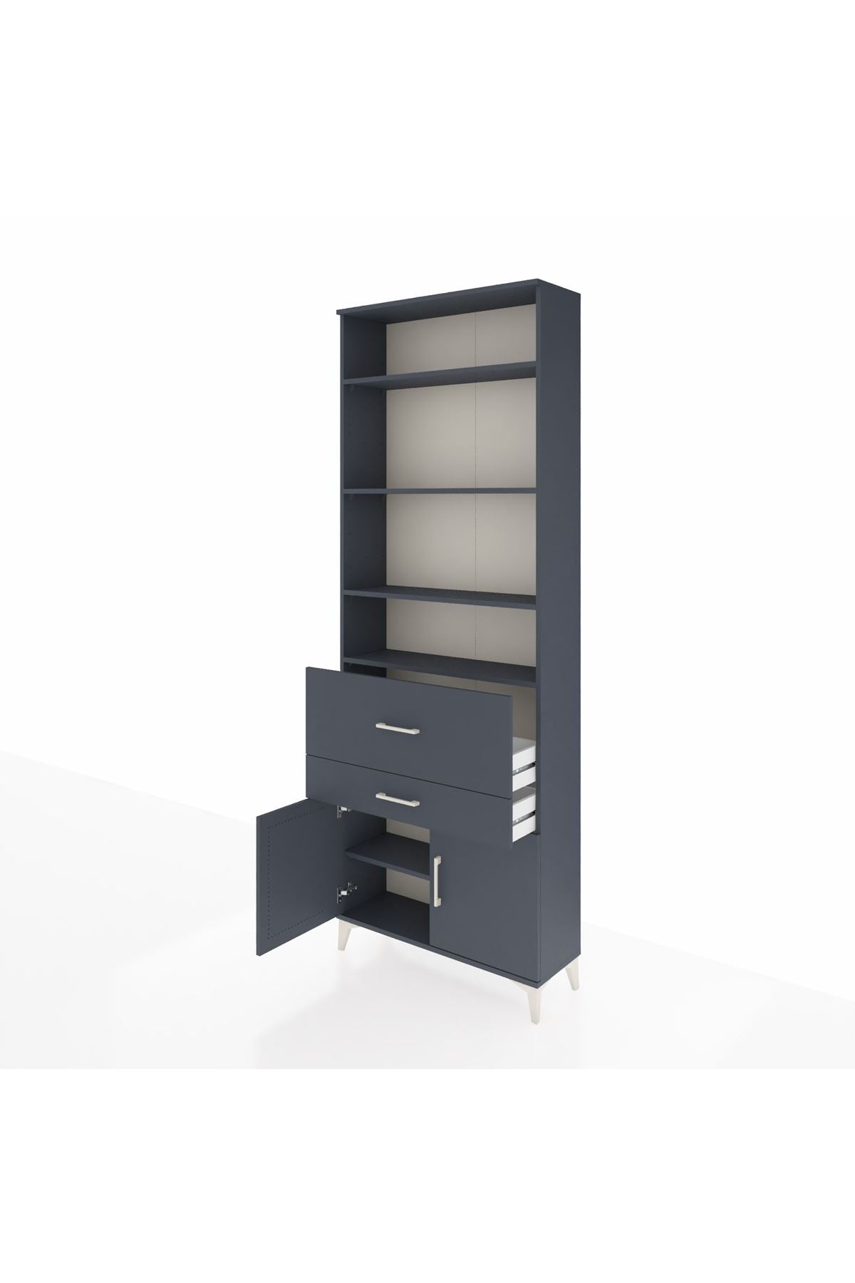 Arges Dolap 5 Raflı 2 Çekmeceli 2 Kapaklı 88x30x243 Antrasit-Antrasit