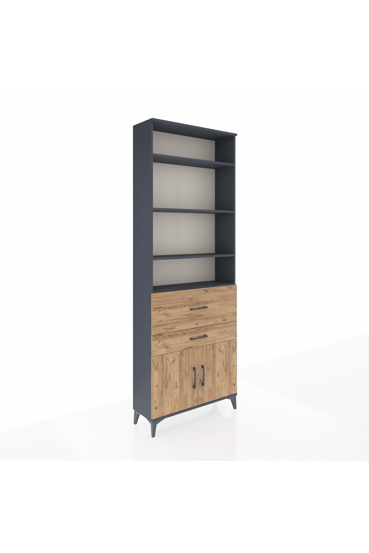 Arges Dolap 5 Raflı 2 Çekmeceli 2 Kapaklı 88x30x243 Antrasit-Çam