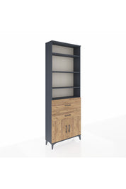 Arges Dolap 5 Raflı 2 Çekmeceli 2 Kapaklı 88x30x243 Antrasit-Çam