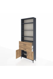 Arges Dolap 5 Raflı 2 Çekmeceli 2 Kapaklı 88x30x243 Antrasit-Çam