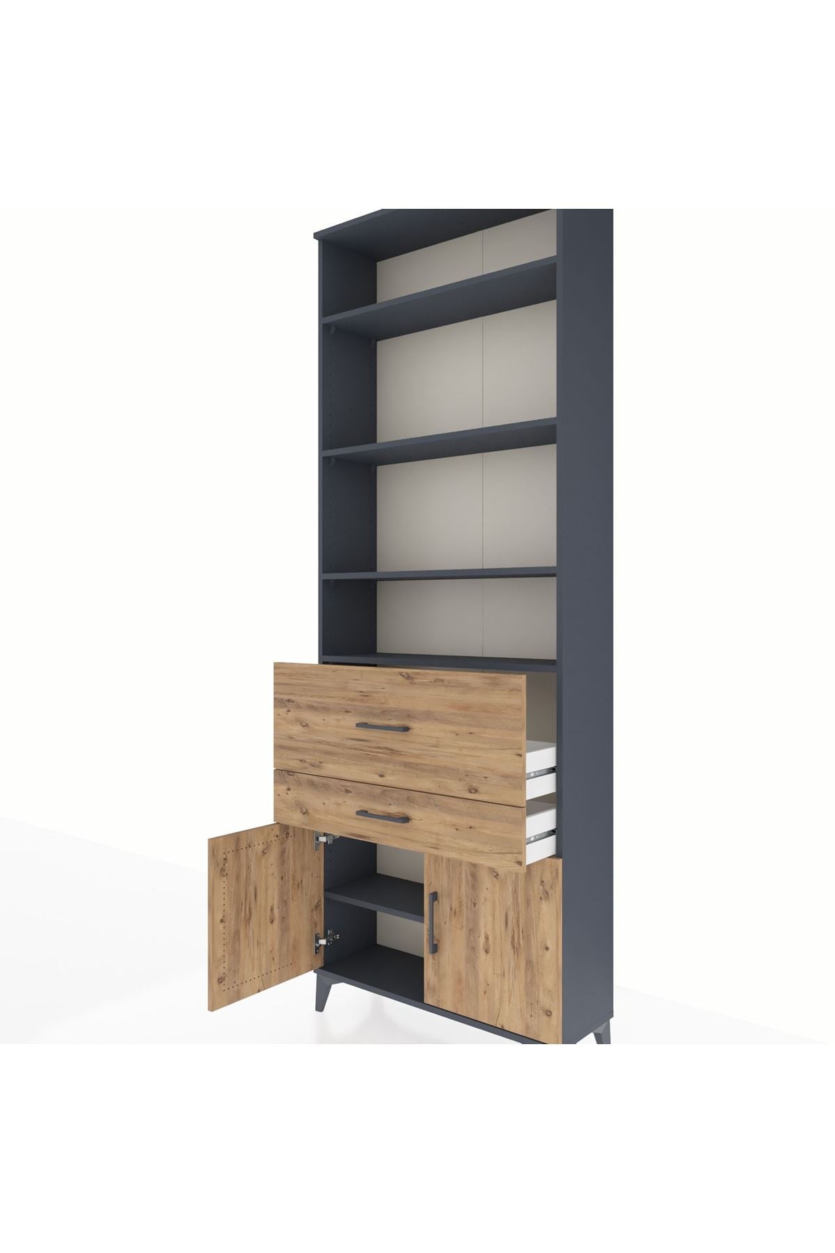 Arges Dolap 5 Raflı 2 Çekmeceli 2 Kapaklı 88x30x243 Antrasit-Çam