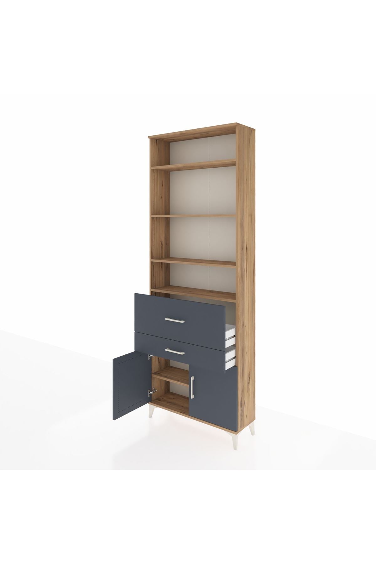 Arges Dolap 5 Raflı 2 Çekmeceli 2 Kapaklı 88x30x243 Çam-Antrasit