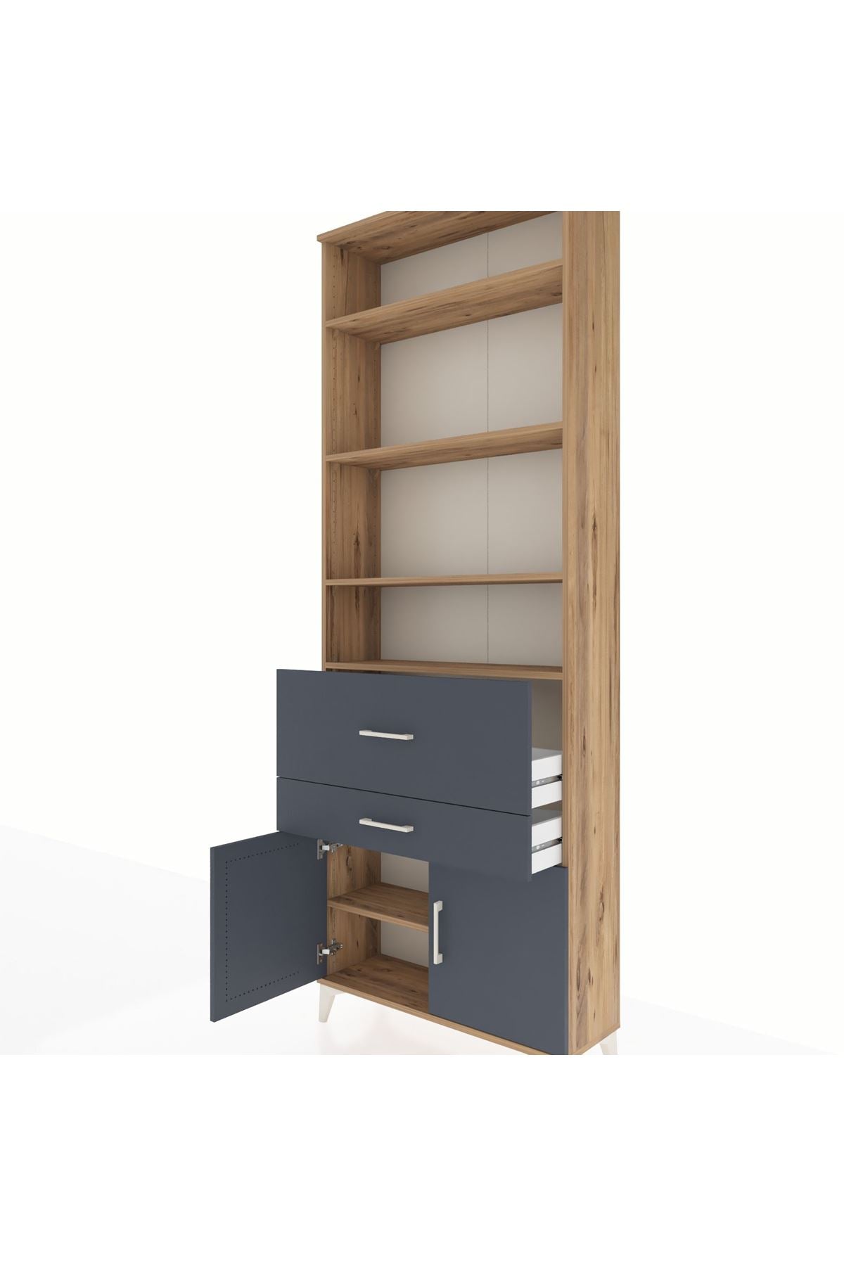 Arges Dolap 5 Raflı 2 Çekmeceli 2 Kapaklı 88x30x243 Çam-Antrasit