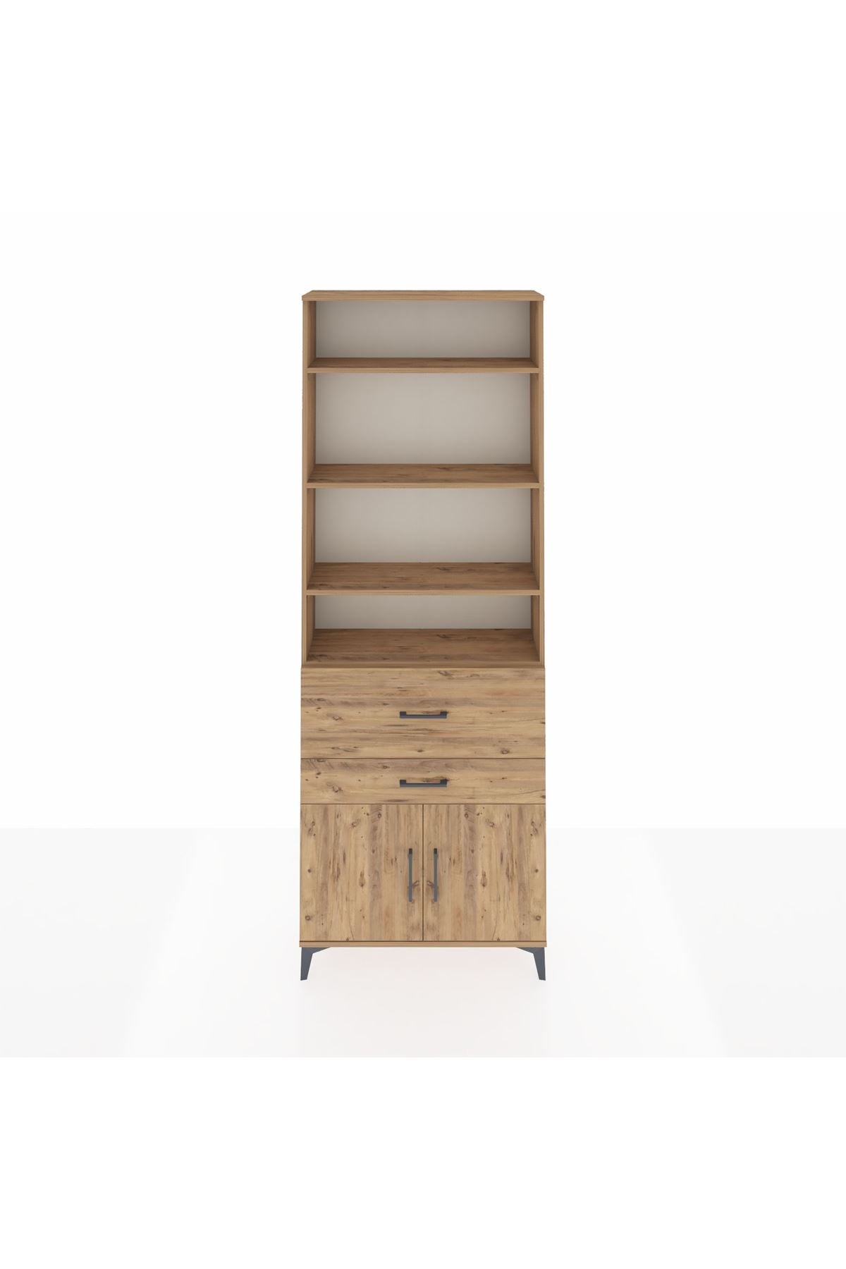 Arges Dolap 5 Raflı 2 Çekmeceli 2 Kapaklı 88x30x243 Çam-Çam