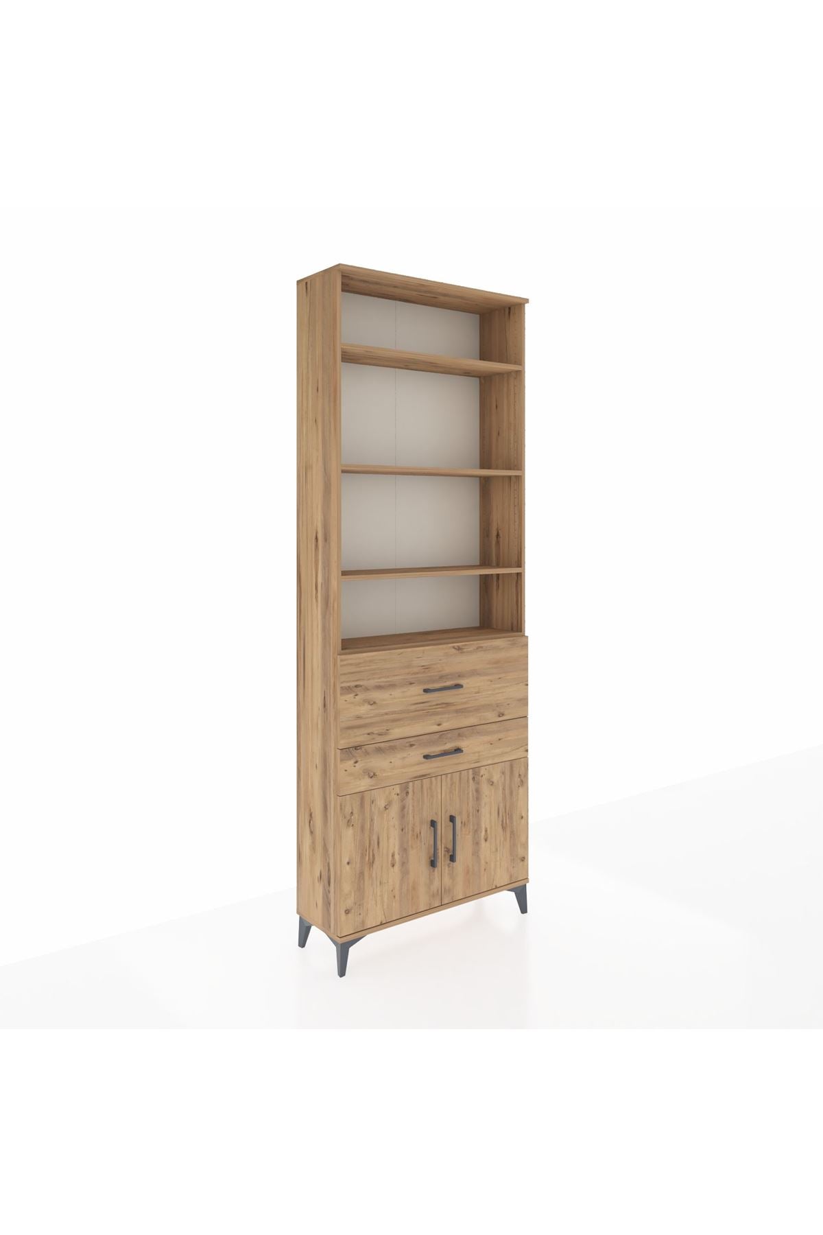 Arges Dolap 5 Raflı 2 Çekmeceli 2 Kapaklı 88x30x243 Çam-Çam