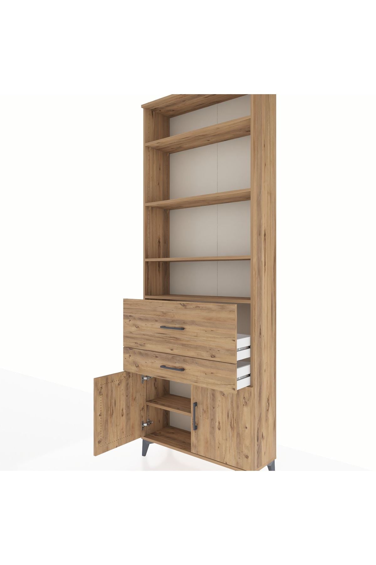 Arges Dolap 5 Raflı 2 Çekmeceli 2 Kapaklı 88x30x243 Çam-Çam