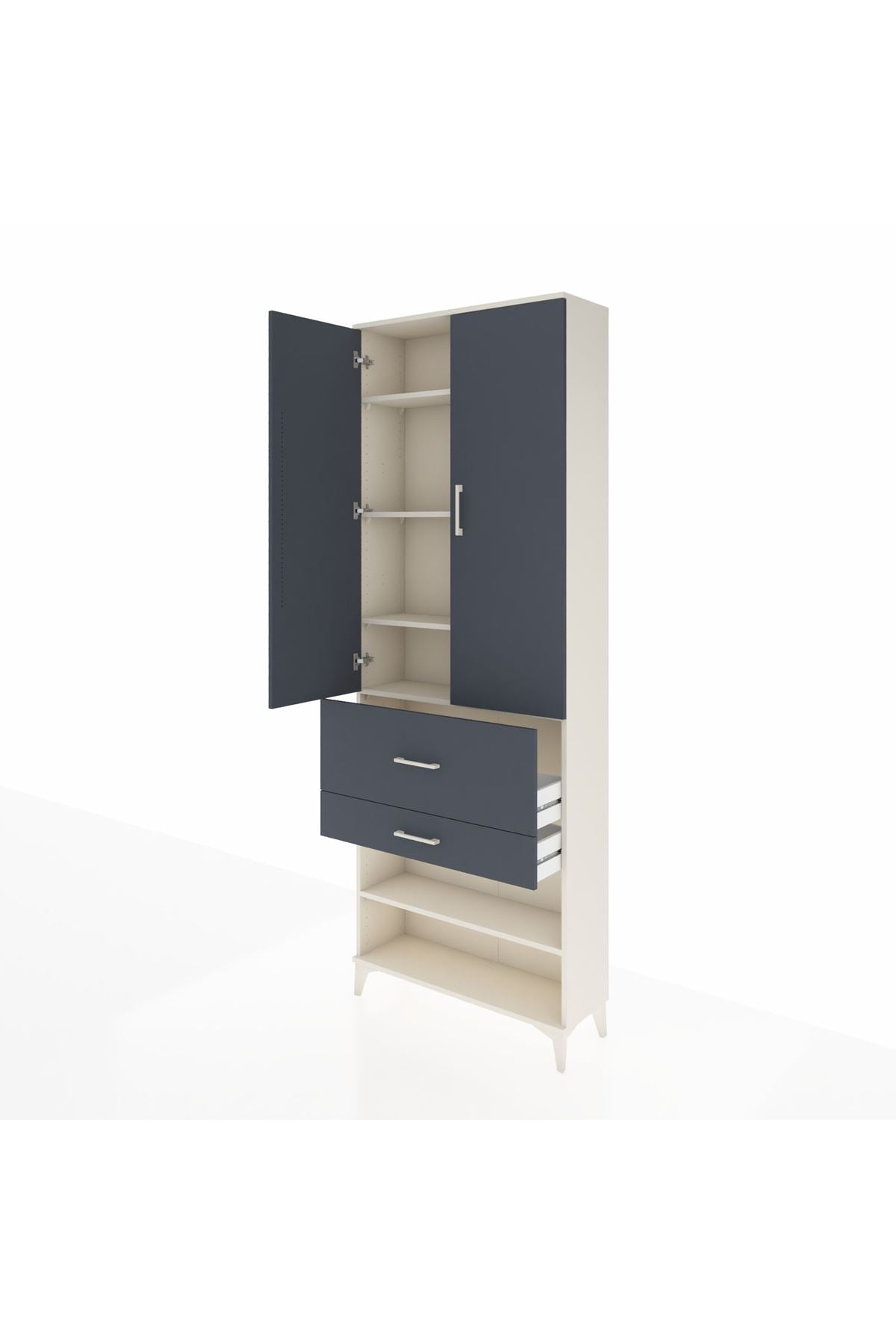 Arges Dolap 5 Raflı 2 Çekmeceli 2 Kapaklı 88x30x243 Aytaşı-Antrasit