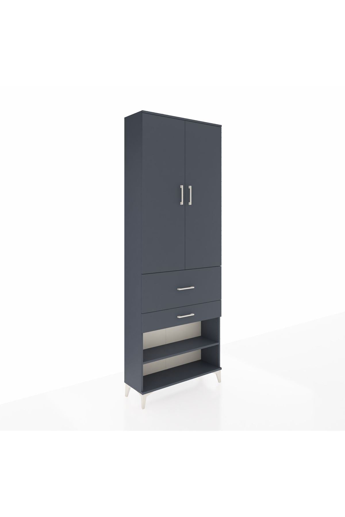 Arges Dolap 5 Raflı 2 Çekmeceli 2 Kapaklı 88x30x243 Antrasit-Antrasit