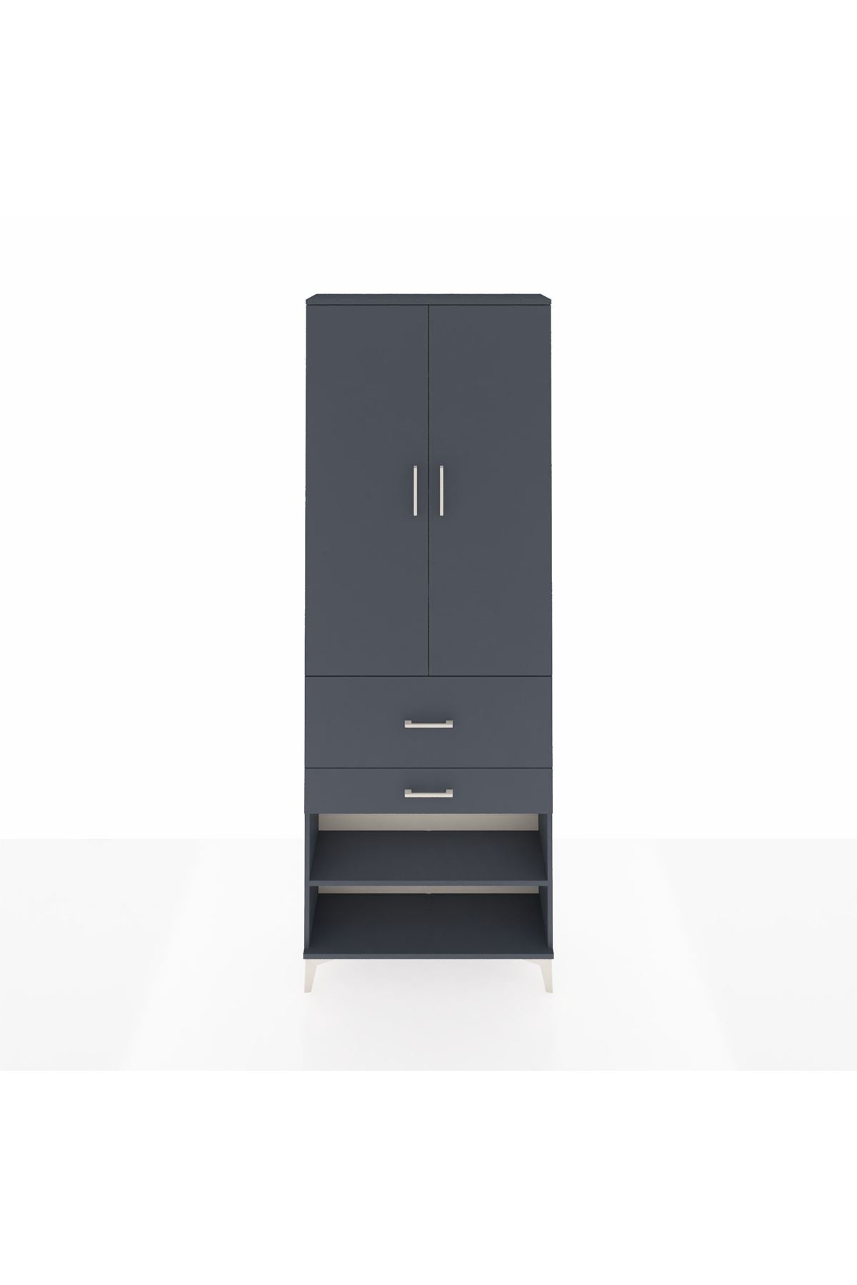 Arges Dolap 5 Raflı 2 Çekmeceli 2 Kapaklı 88x30x243 Antrasit-Antrasit