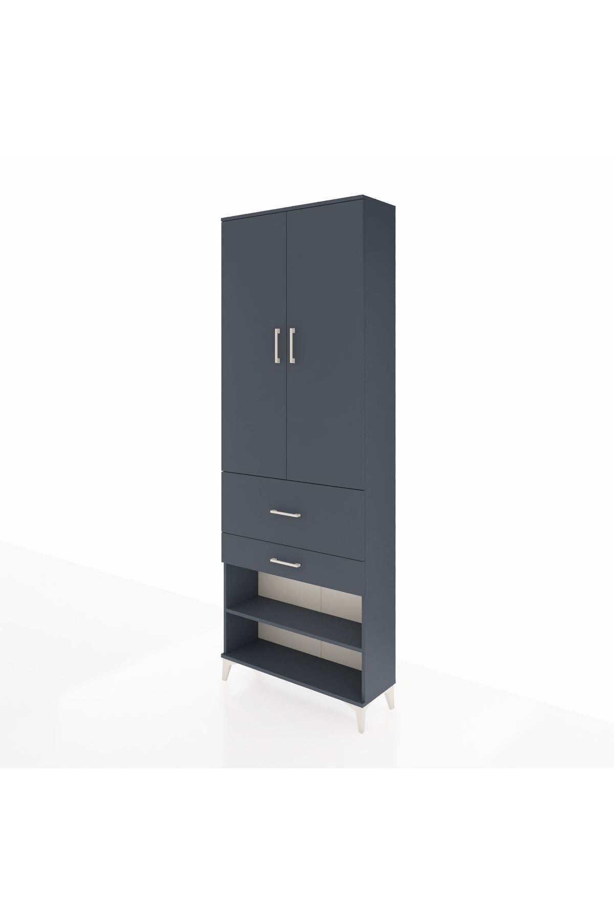 Arges Dolap 5 Raflı 2 Çekmeceli 2 Kapaklı 88x30x243 Antrasit-Antrasit