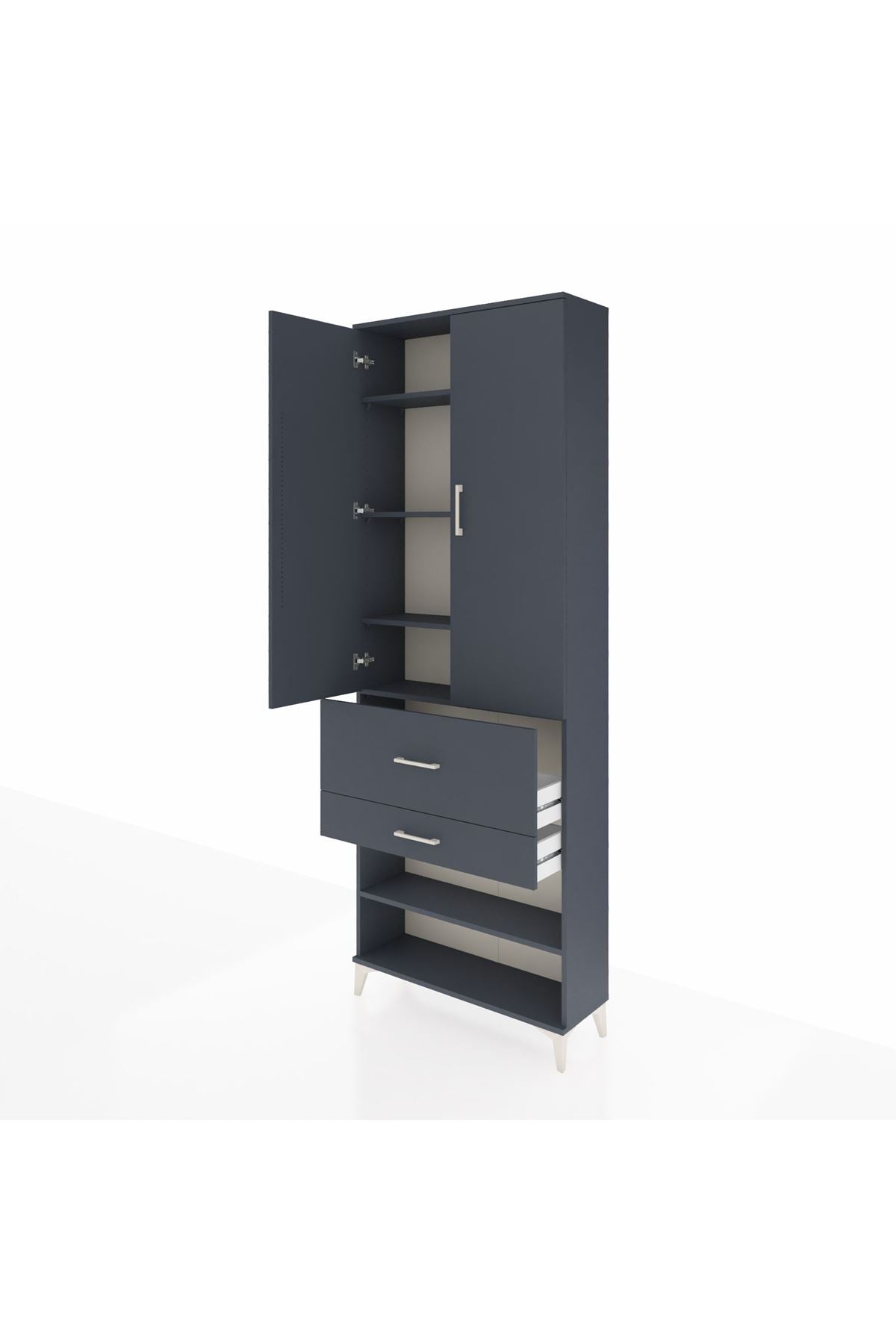 Arges Dolap 5 Raflı 2 Çekmeceli 2 Kapaklı 88x30x243 Antrasit-Antrasit