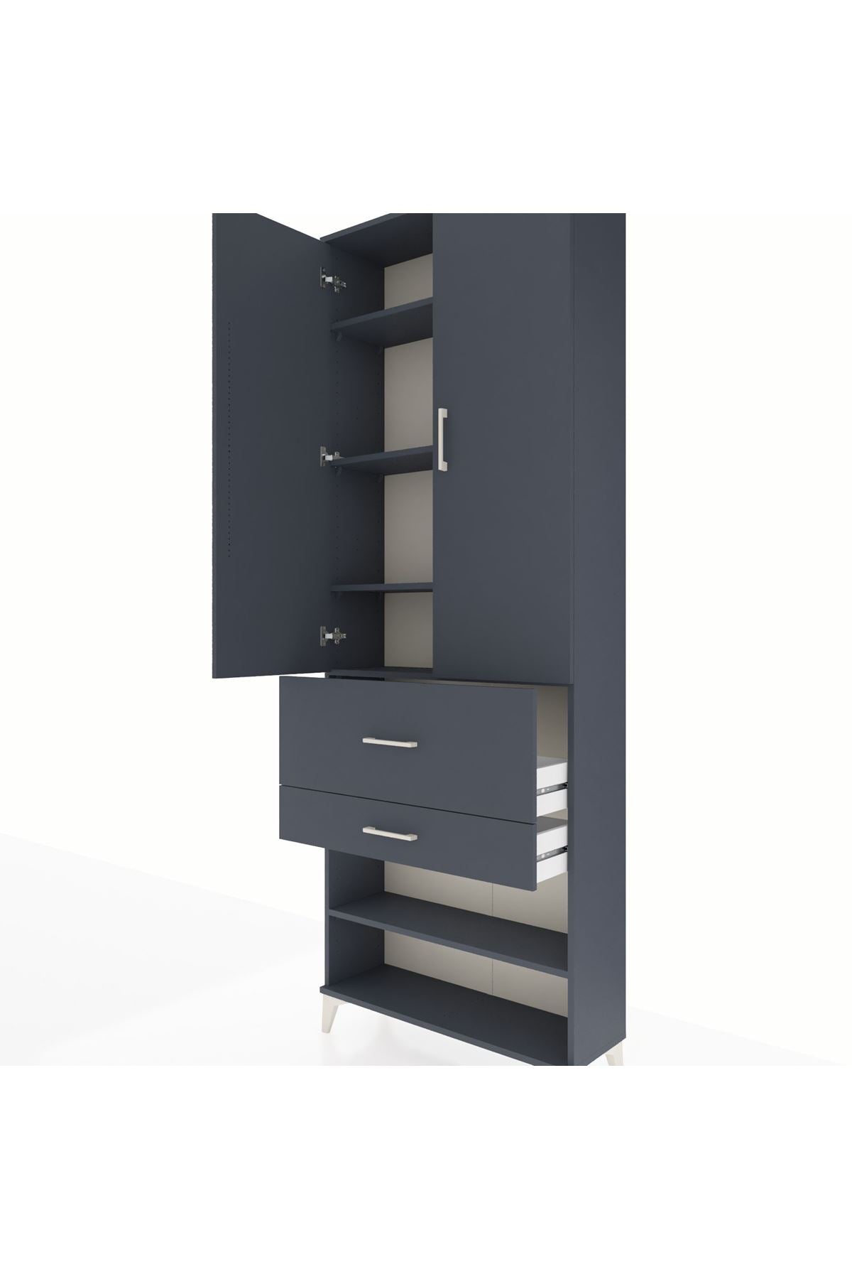 Arges Dolap 5 Raflı 2 Çekmeceli 2 Kapaklı 88x30x243 Antrasit-Antrasit