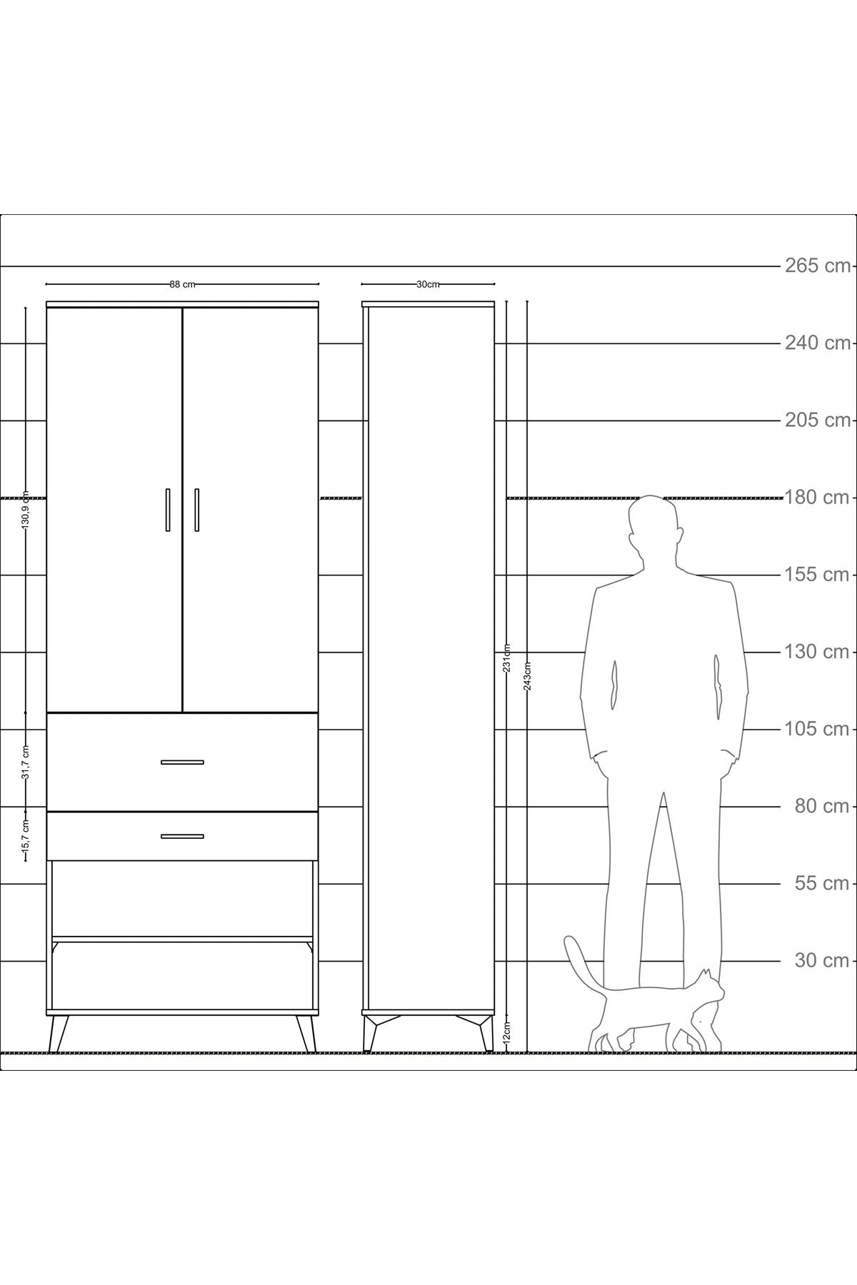 Arges Dolap 5 Raflı 2 Çekmeceli 2 Kapaklı 88x30x243 Antrasit-Antrasit