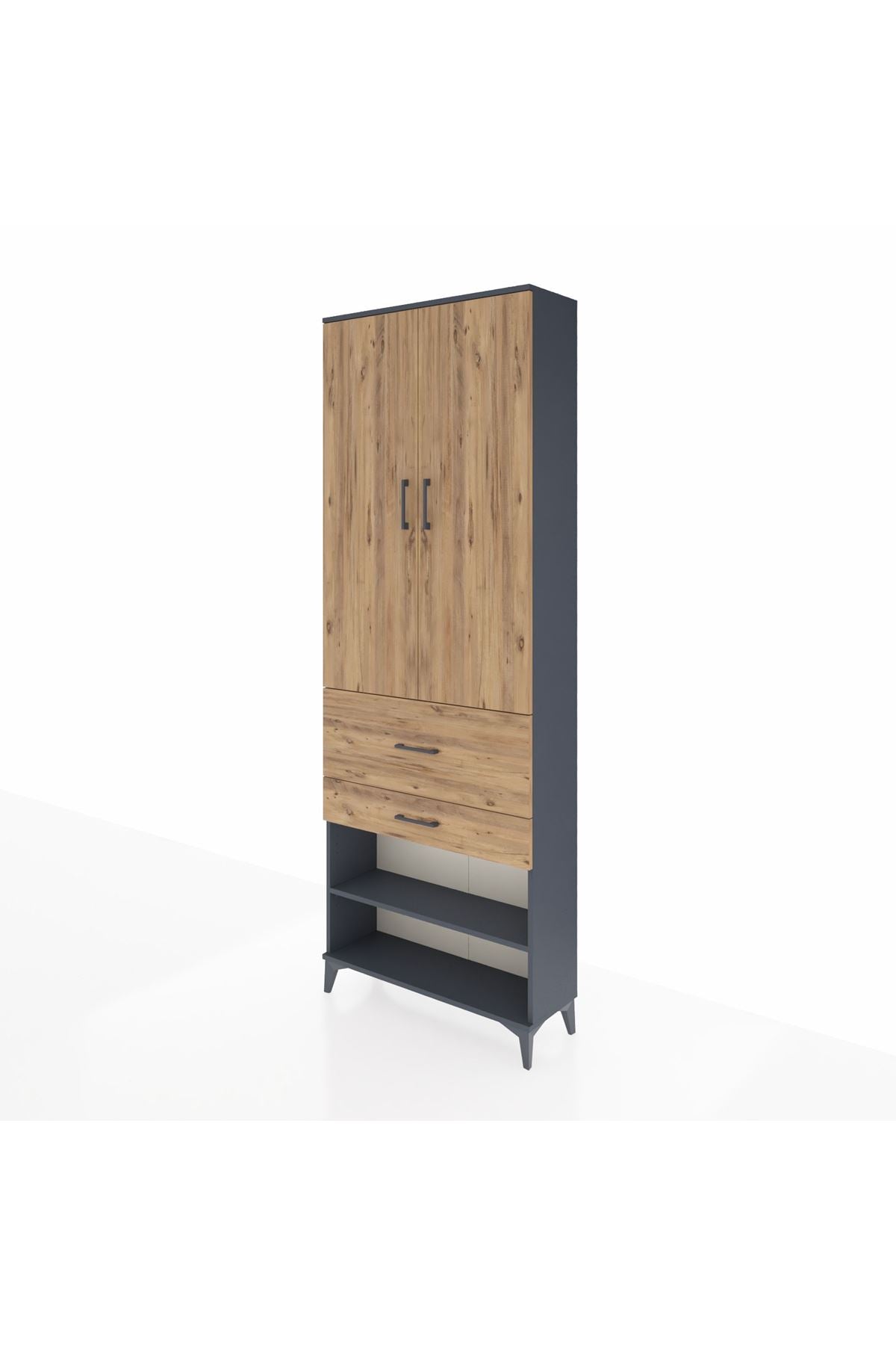 Arges Dolap 5 Raflı 2 Çekmeceli 2 Kapaklı 88x30x243 Antrasit-Çam