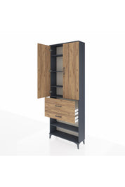 Arges Dolap 5 Raflı 2 Çekmeceli 2 Kapaklı 88x30x243 Antrasit-Çam