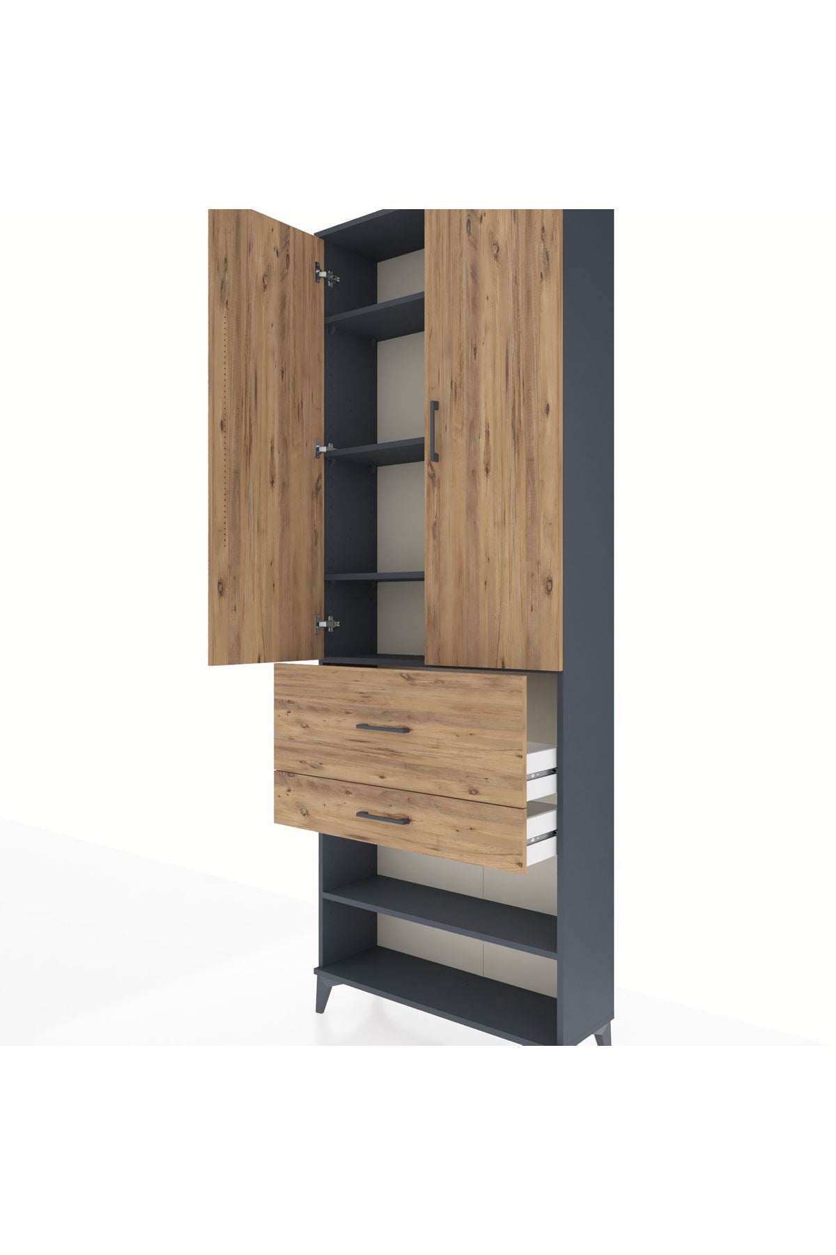 Arges Dolap 5 Raflı 2 Çekmeceli 2 Kapaklı 88x30x243 Antrasit-Çam