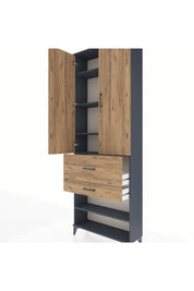 Arges Dolap 5 Raflı 2 Çekmeceli 2 Kapaklı 88x30x243 Antrasit-Çam