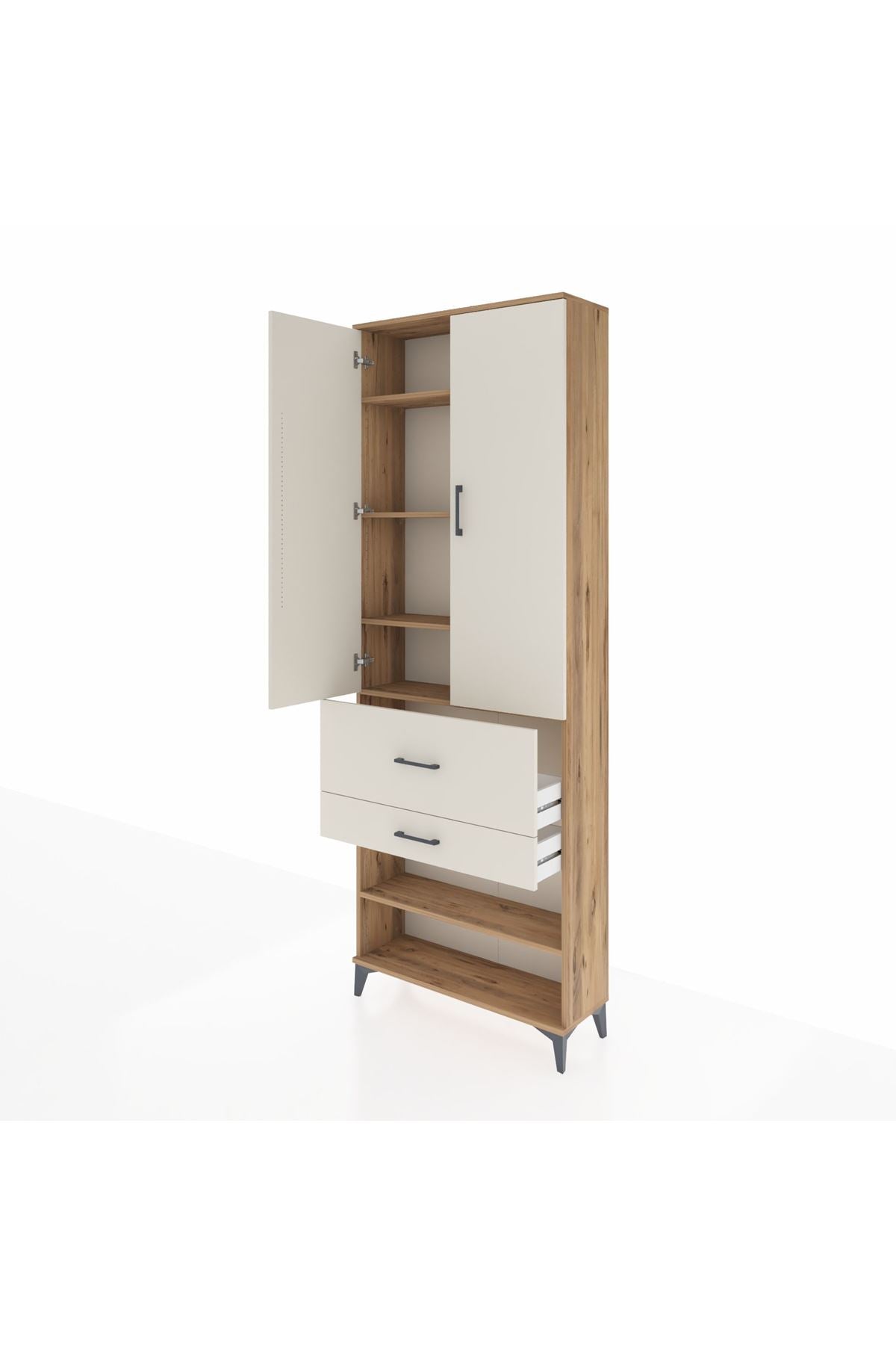 Arges Dolap 5 Raflı 2 Çekmeceli 2 Kapaklı 88x30x243 Çam-Aytaşı