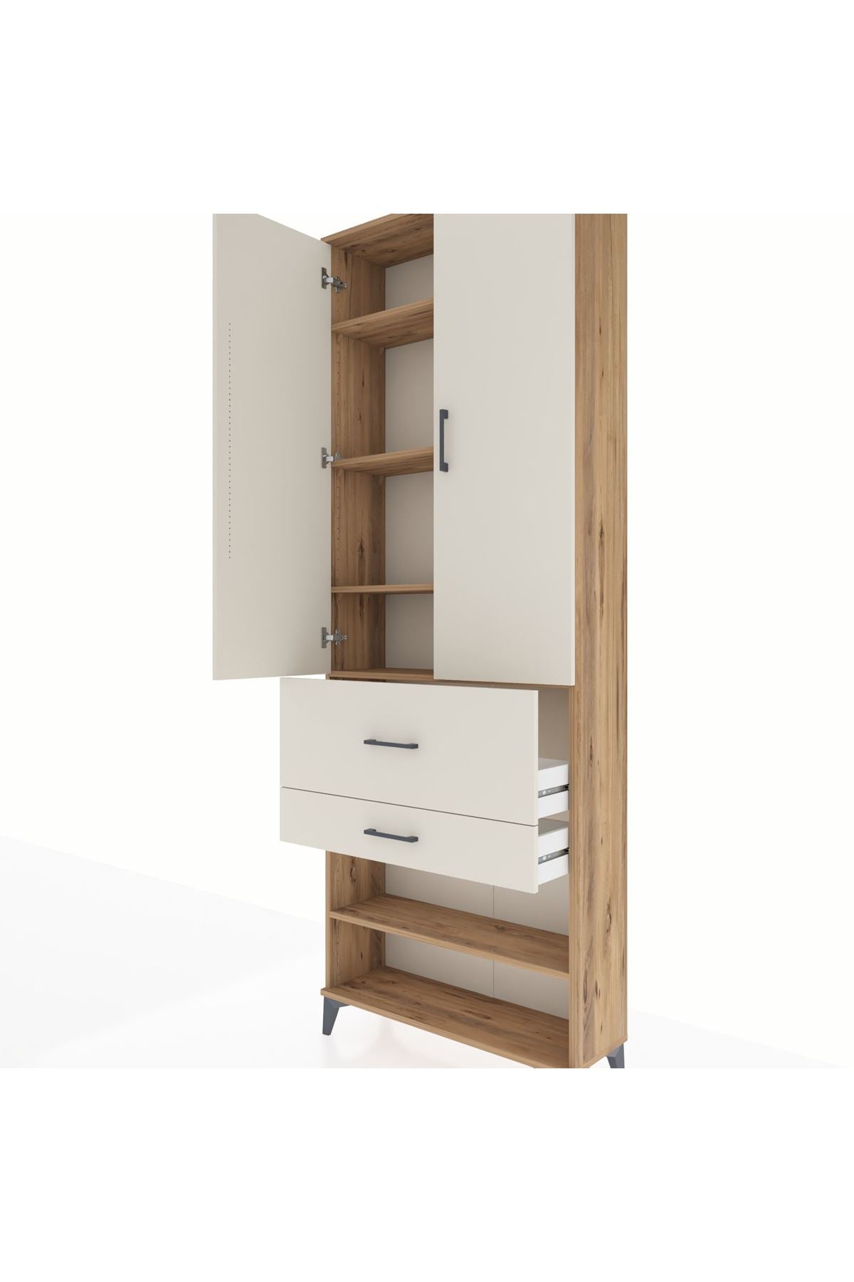 Arges Dolap 5 Raflı 2 Çekmeceli 2 Kapaklı 88x30x243 Çam-Aytaşı