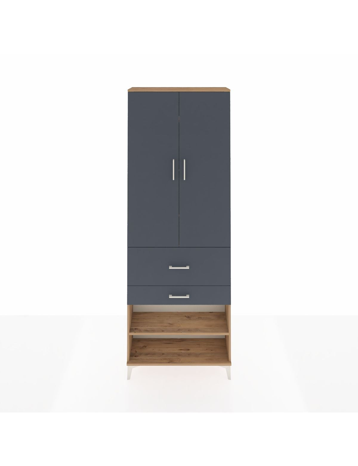 Arges Dolap 5 Raflı 2 Çekmeceli 2 Kapaklı 88x30x243 Çam-Antrasit