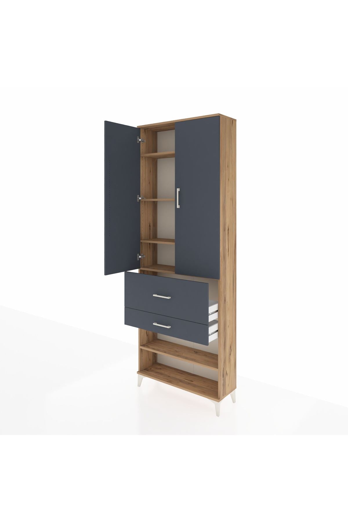 Arges Dolap 5 Raflı 2 Çekmeceli 2 Kapaklı 88x30x243 Çam-Antrasit