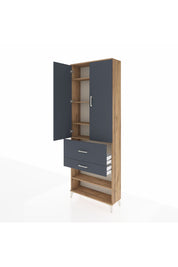 Arges Dolap 5 Raflı 2 Çekmeceli 2 Kapaklı 88x30x243 Çam-Antrasit