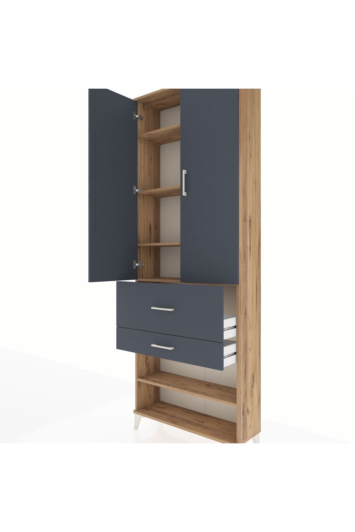 Arges Dolap 5 Raflı 2 Çekmeceli 2 Kapaklı 88x30x243 Çam-Antrasit