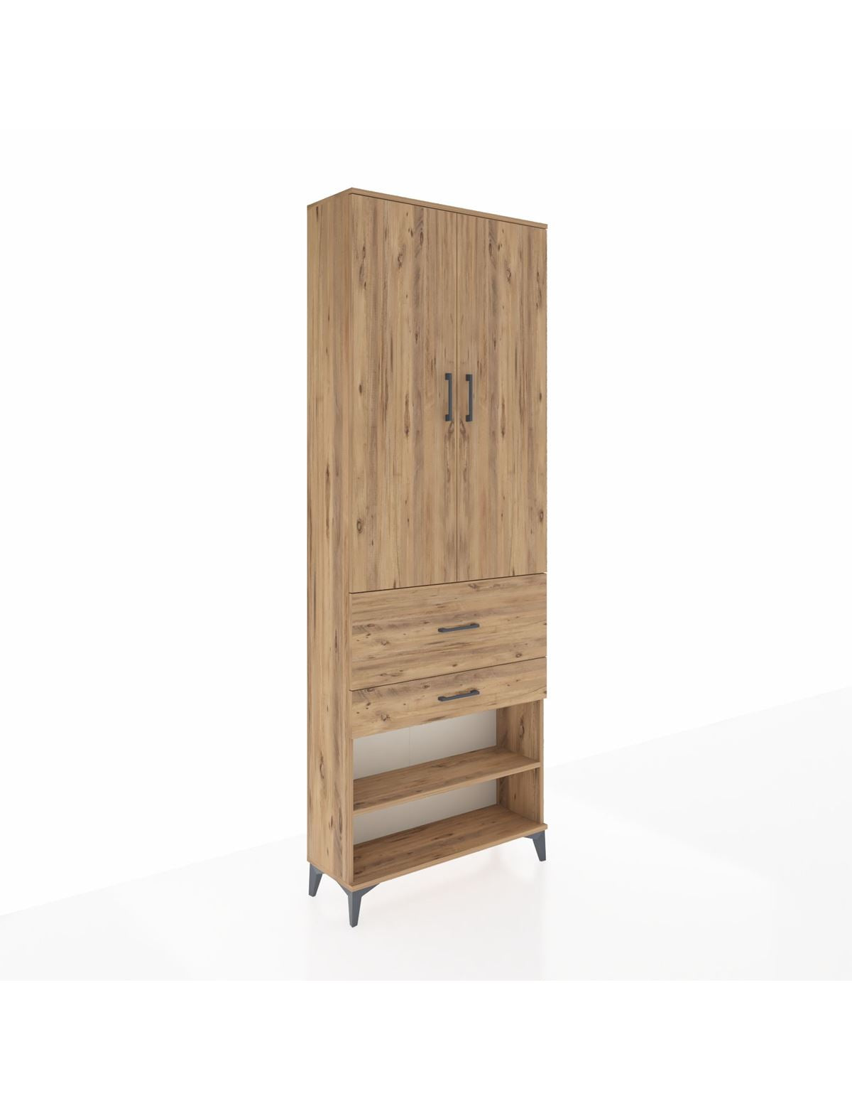 Arges Dolap 5 Raflı 2 Çekmeceli 2 Kapaklı 88x30x243 Çam-Çam