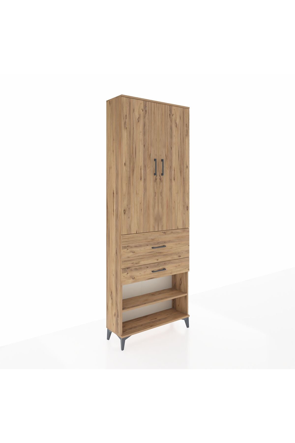 Arges Dolap 5 Raflı 2 Çekmeceli 2 Kapaklı 88x30x243 Çam-Çam