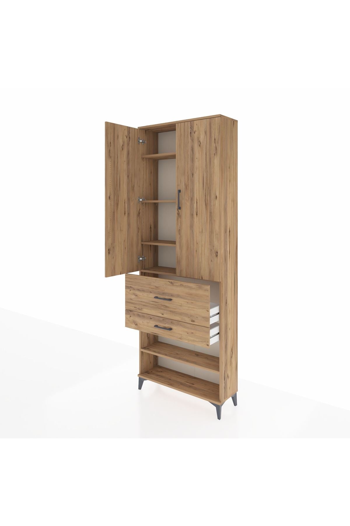 Arges Dolap 5 Raflı 2 Çekmeceli 2 Kapaklı 88x30x243 Çam-Çam