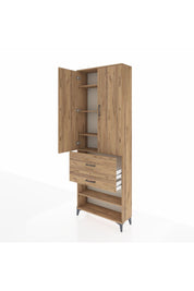 Arges Dolap 5 Raflı 2 Çekmeceli 2 Kapaklı 88x30x243 Çam-Çam