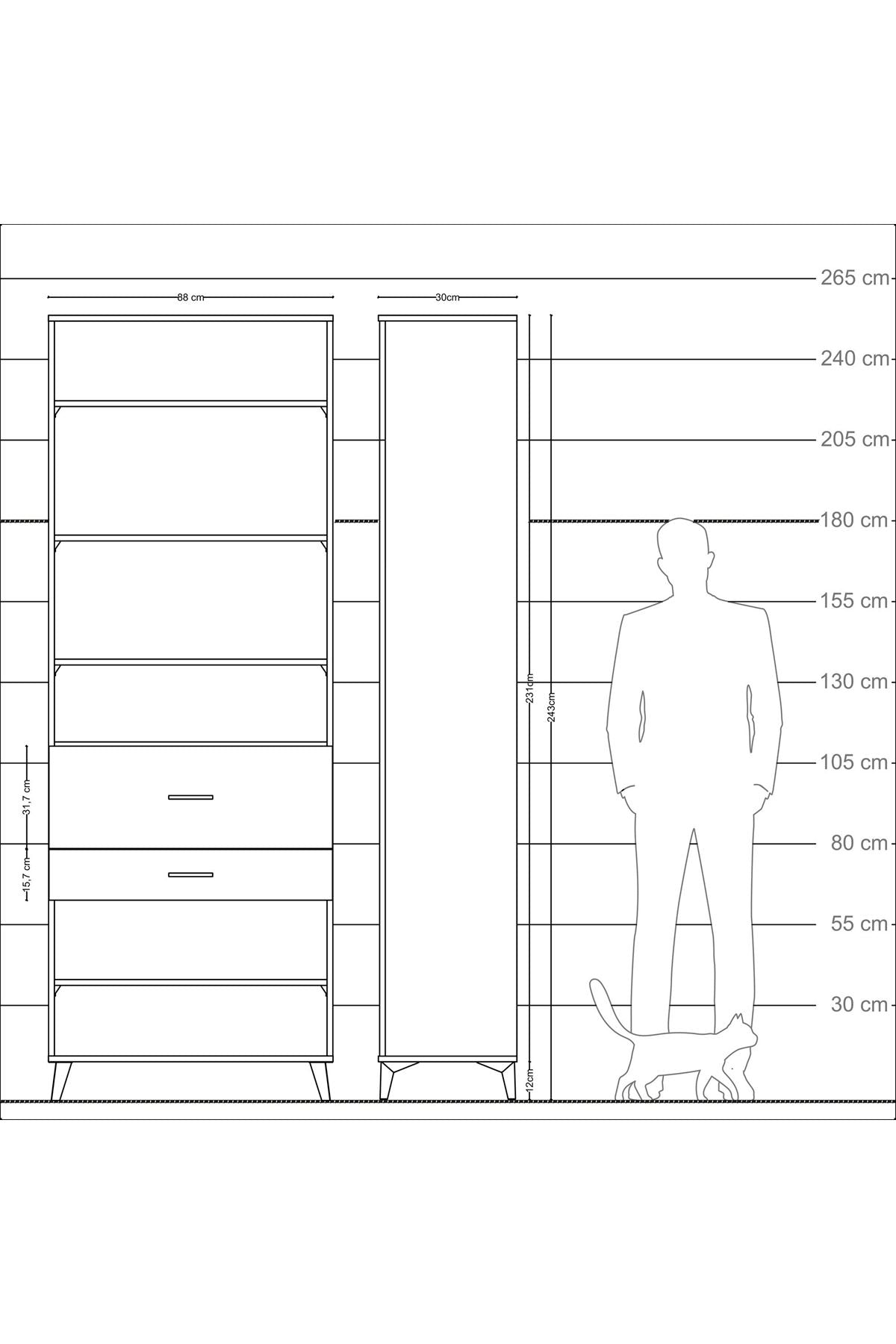 Arges Dolap 5 Raflı 2 Çekmeceli 88x30x243 Aytaşı-Antrasit