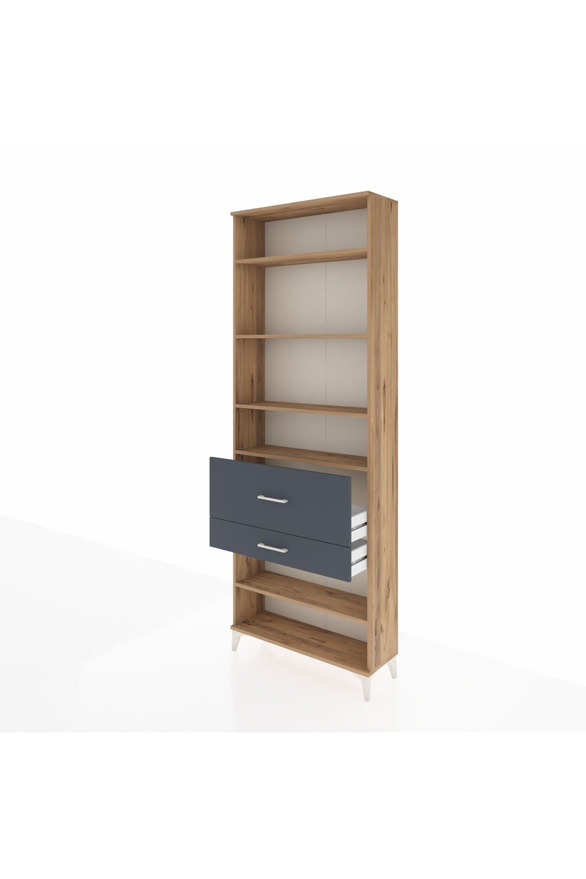 Arges Dolap 5 Raflı 2 Çekmeceli 88x30x243 Çam-Antrasit