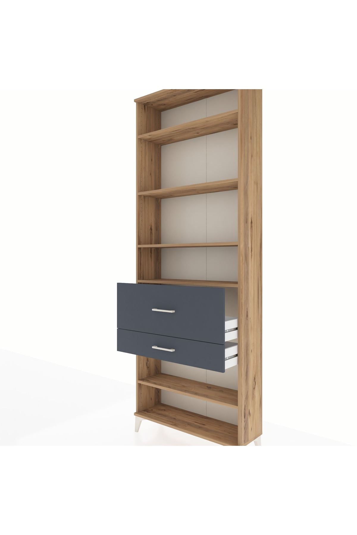 Arges Dolap 5 Raflı 2 Çekmeceli 88x30x243 Çam-Antrasit