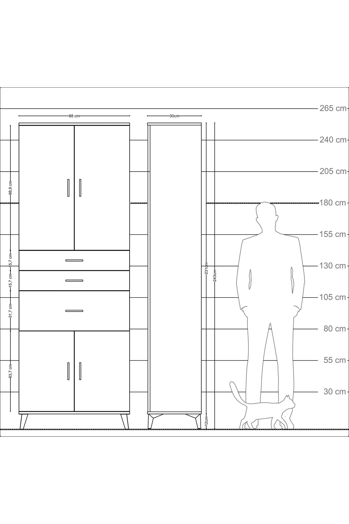 Arges Dolap 4 Raflı 3 Çekmeceli 4 Kapaklı 88x30x243 Aytaşı-Aytaşı
