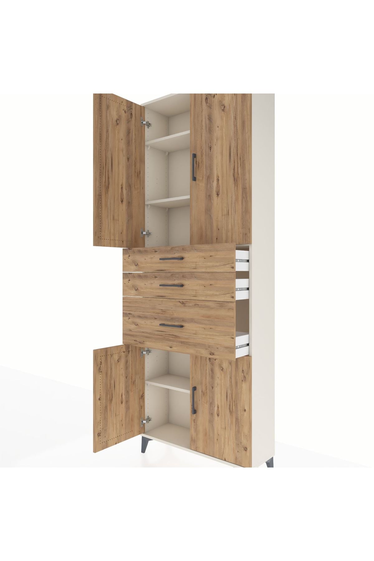 Arges Dolap 4 Raflı 3 Çekmeceli 4 Kapaklı 88x30x243 Aytaşı-Çam