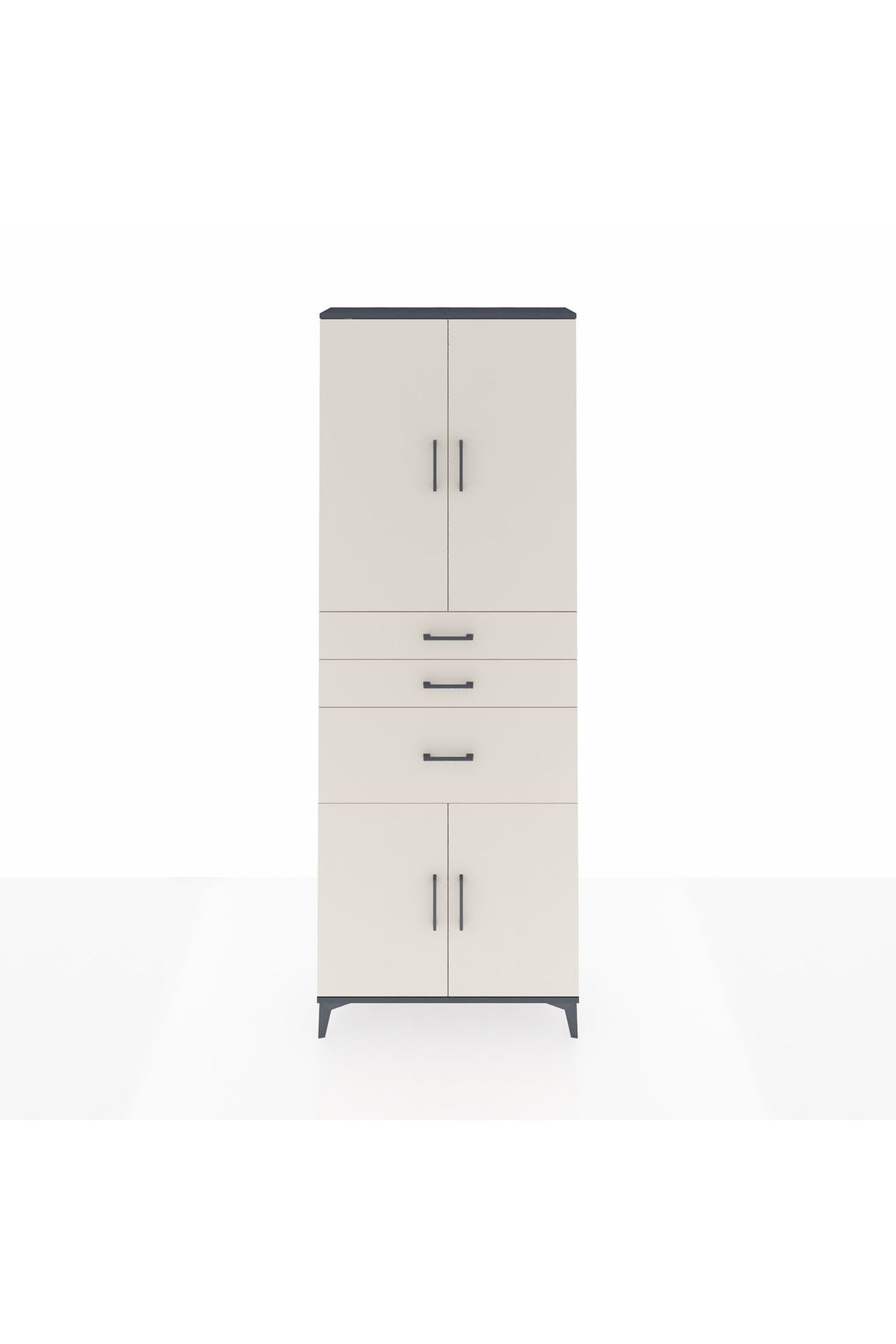 Arges Dolap 4 Raflı 3 Çekmeceli 4 Kapaklı 88x30x243 Antrasit-Aytaşı